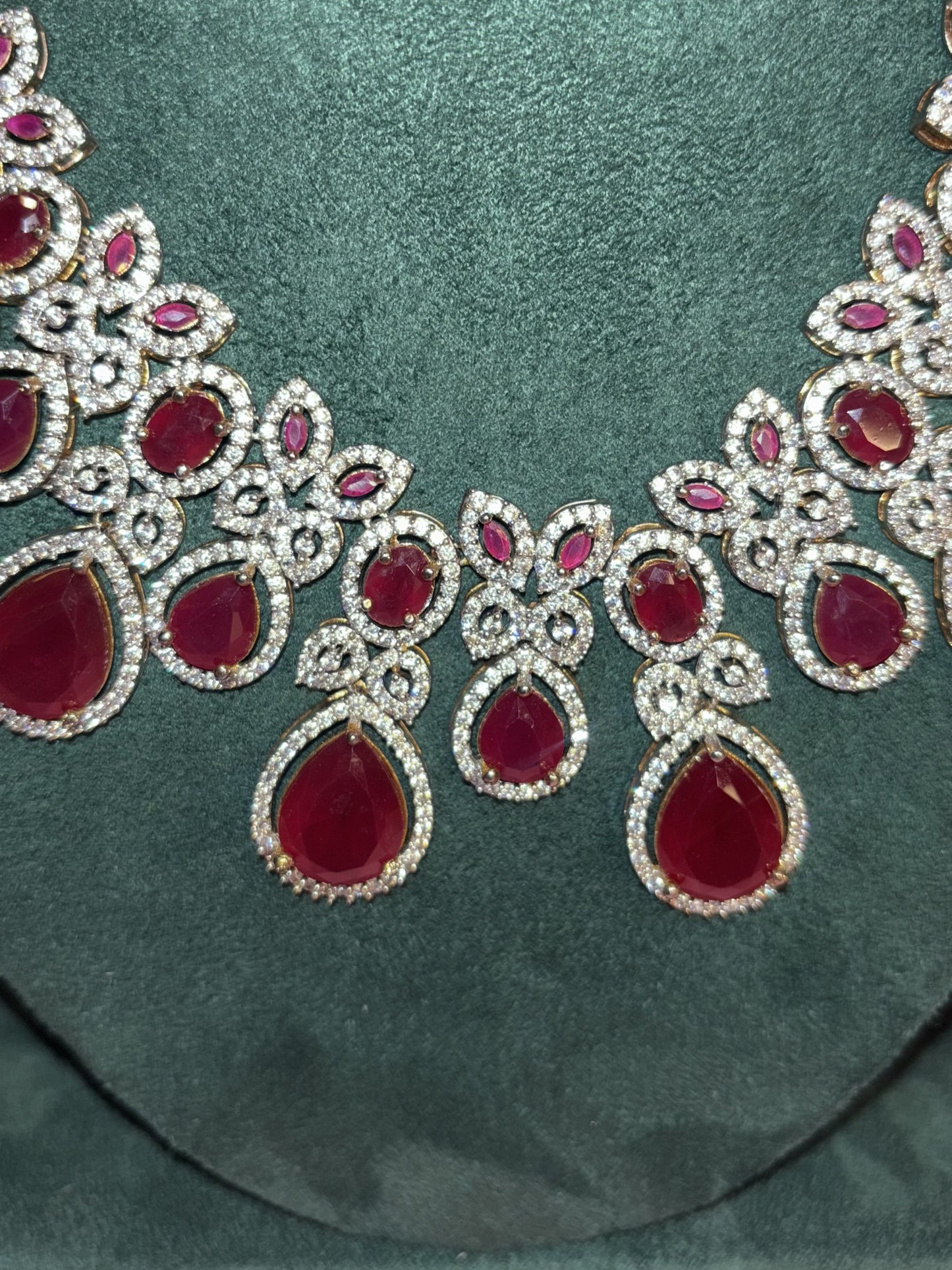 Crimson Cascade – Ruby Teardrop Bridal Necklace Set