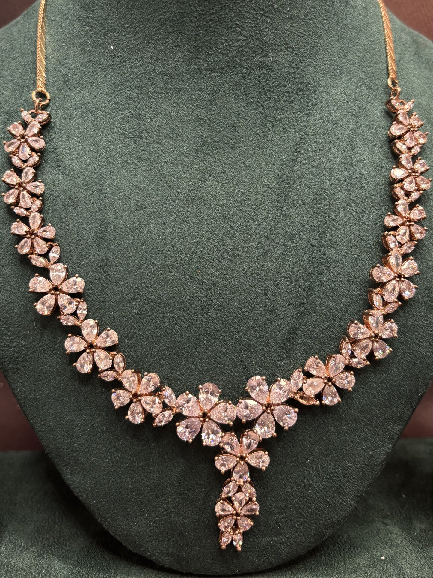 Crystal Bloom – Diamond Floral Necklace Set with Drop Earrings