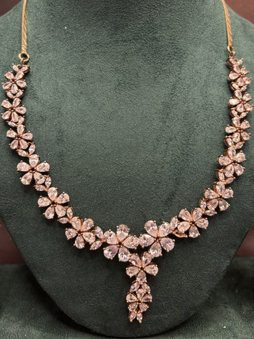 Crystal Bloom – Diamond Floral Necklace Set with Drop Earrings