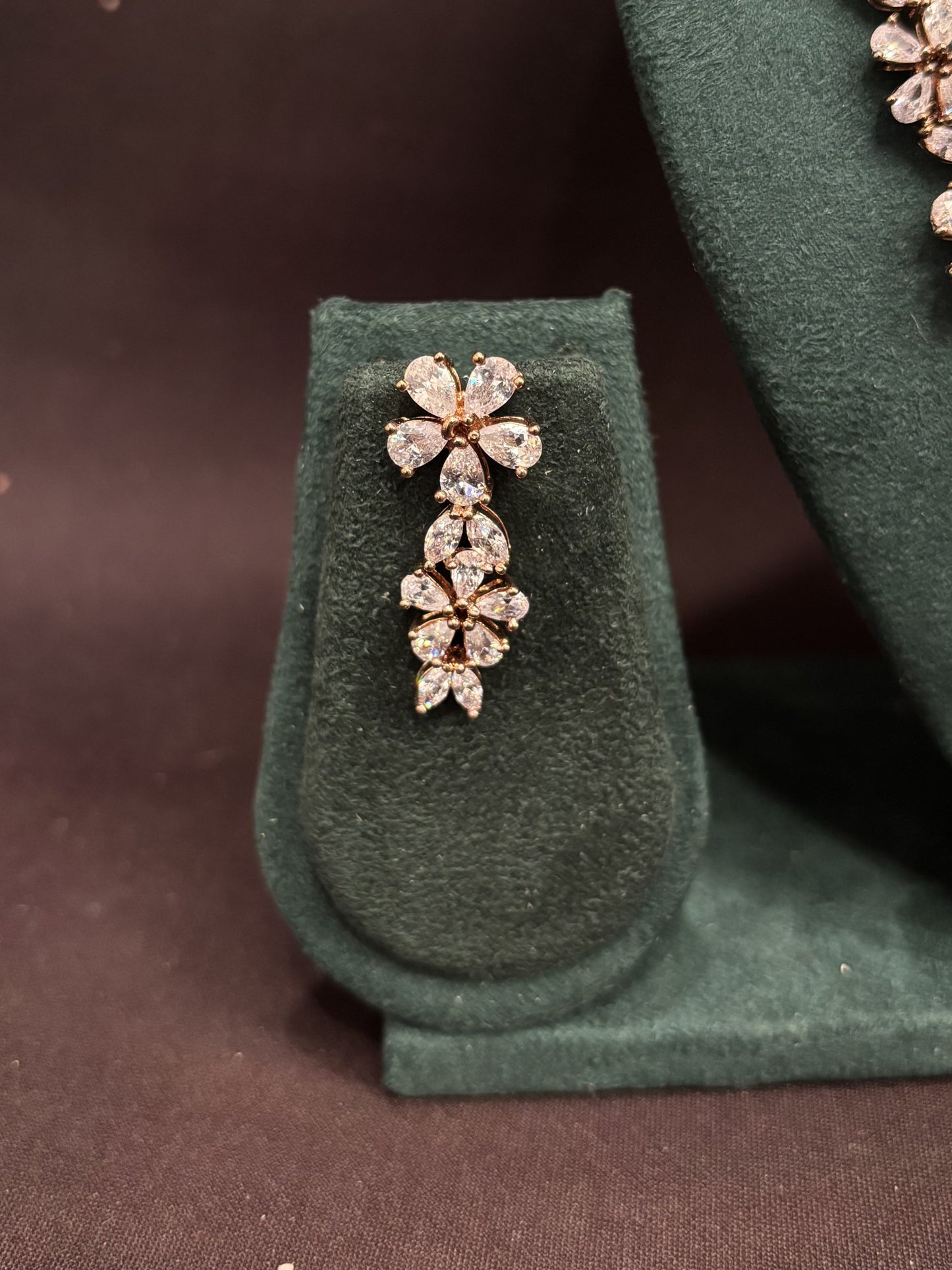 Crystal Bloom – Diamond Floral Necklace Set with Drop Earrings