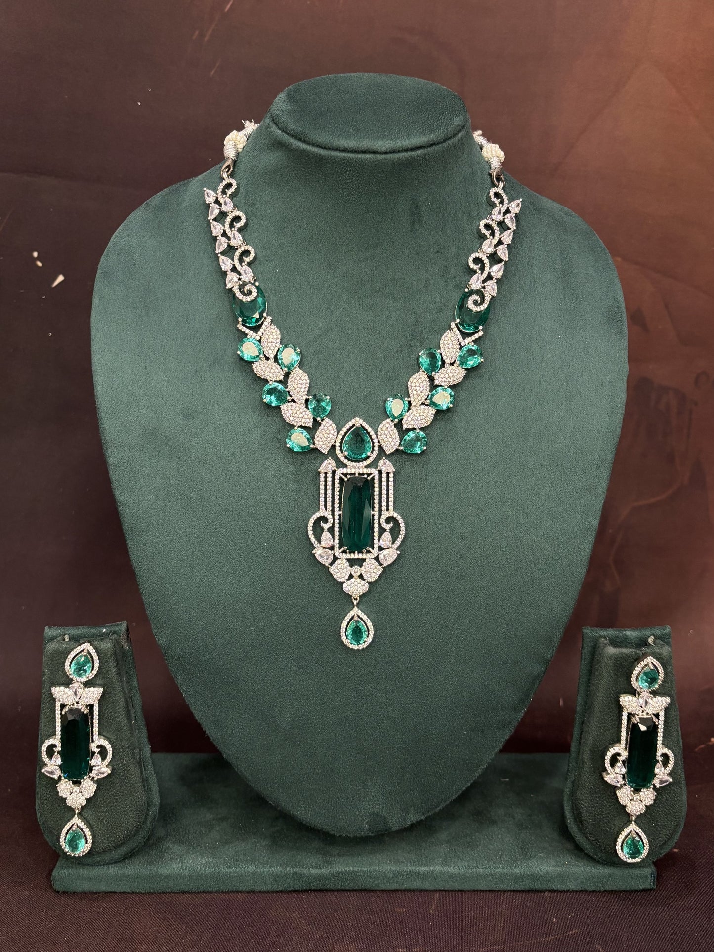 Emerald Drop Statement Necklace Set