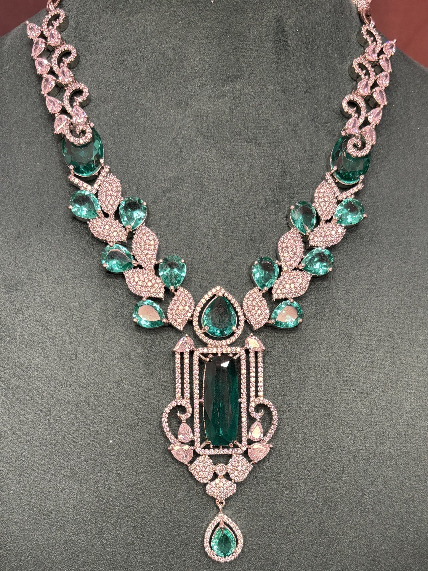 Emerald Drop Statement Necklace Set