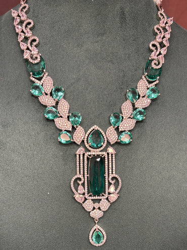 Emerald Drop Statement Necklace Set