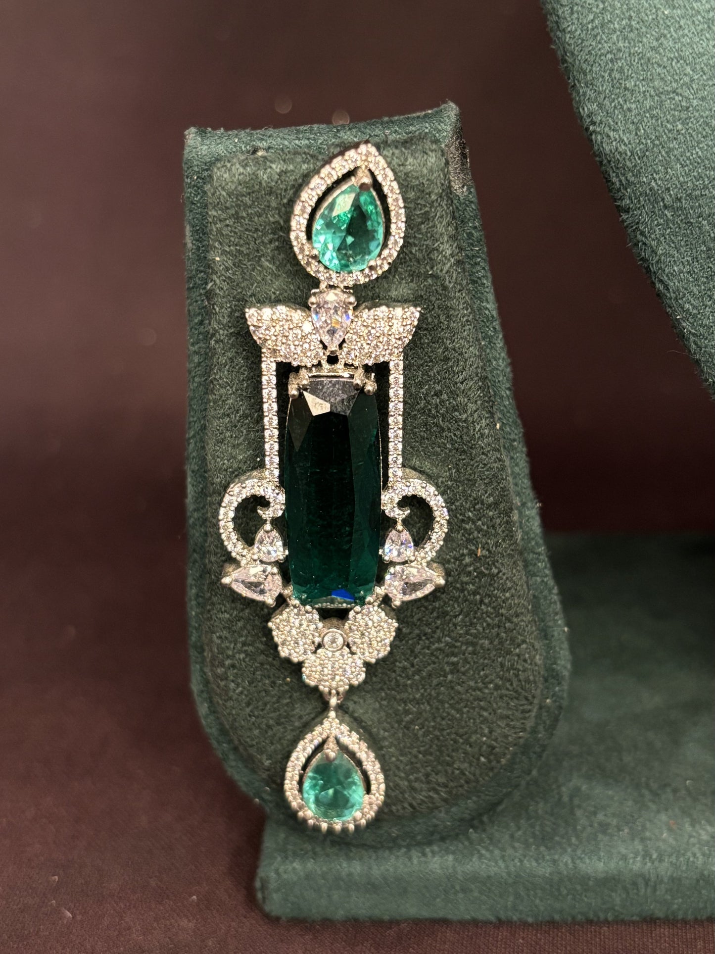 Emerald Drop Statement Necklace Set