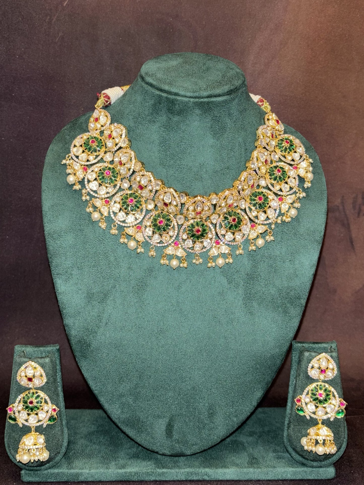 Majestic Peacock Emerald CZ Bridal Necklace Set