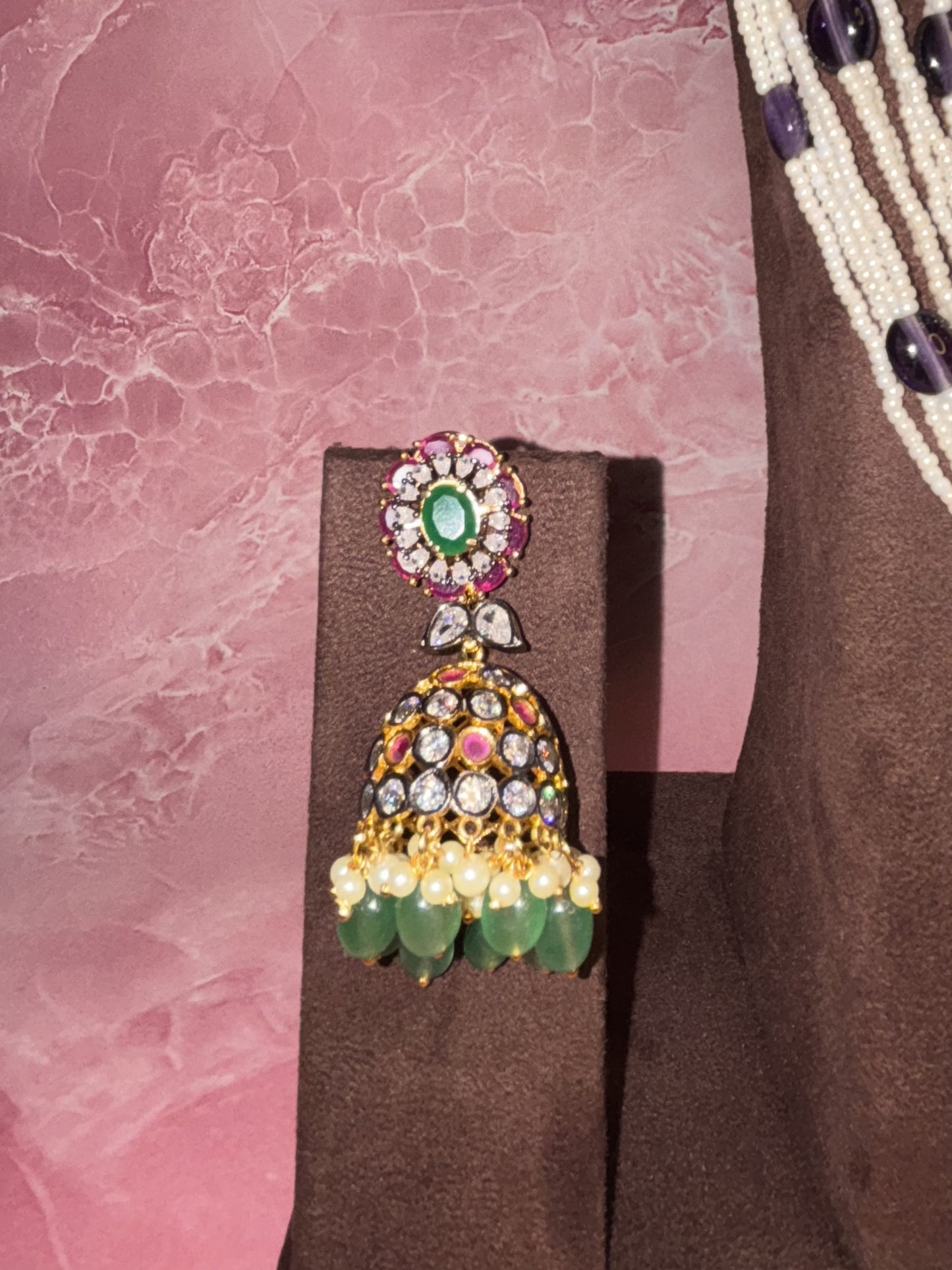 Royal Cascade – Layered Pearl & Amethyst Long Necklace Set