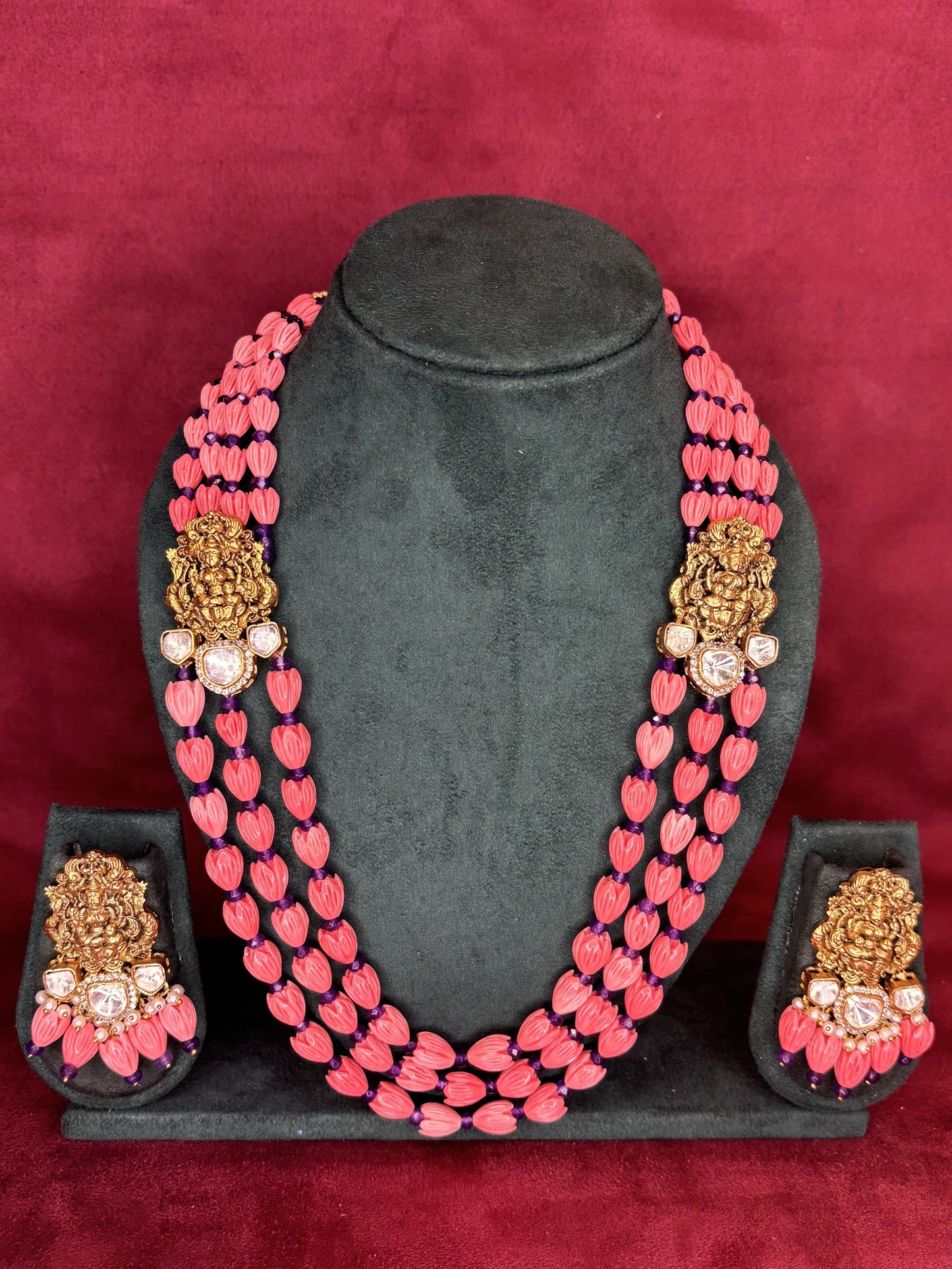 Coral Lakshmi Layered Beaded Necklace Set
