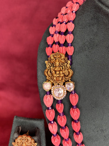 Coral Lakshmi Layered Beaded Necklace Set
