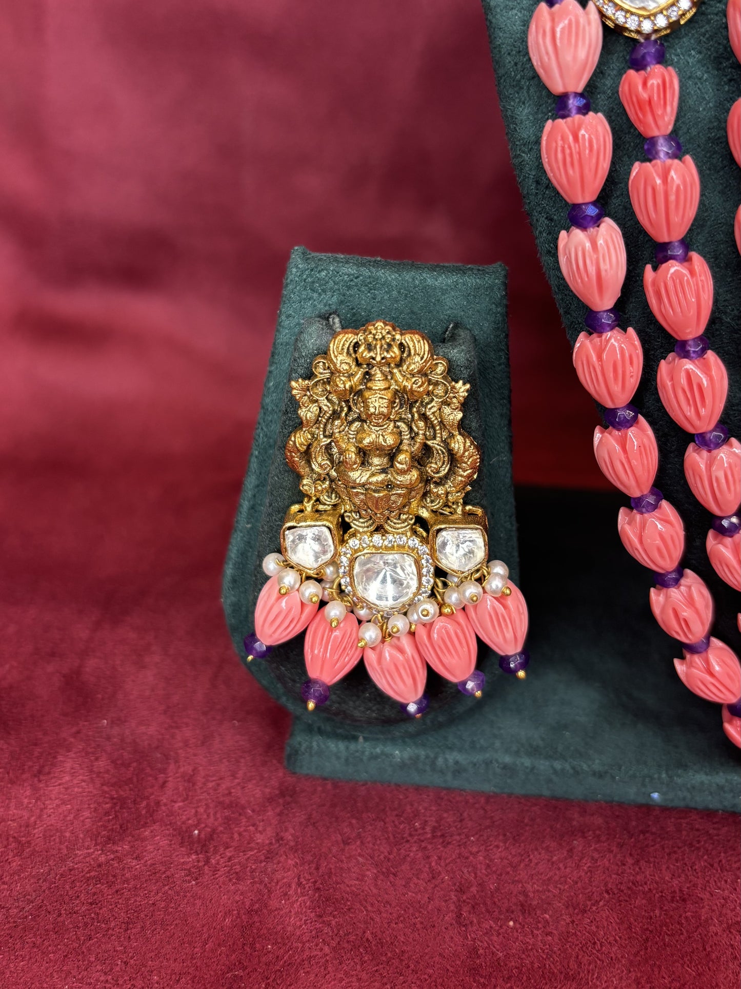 Coral Lakshmi Layered Beaded Necklace Set