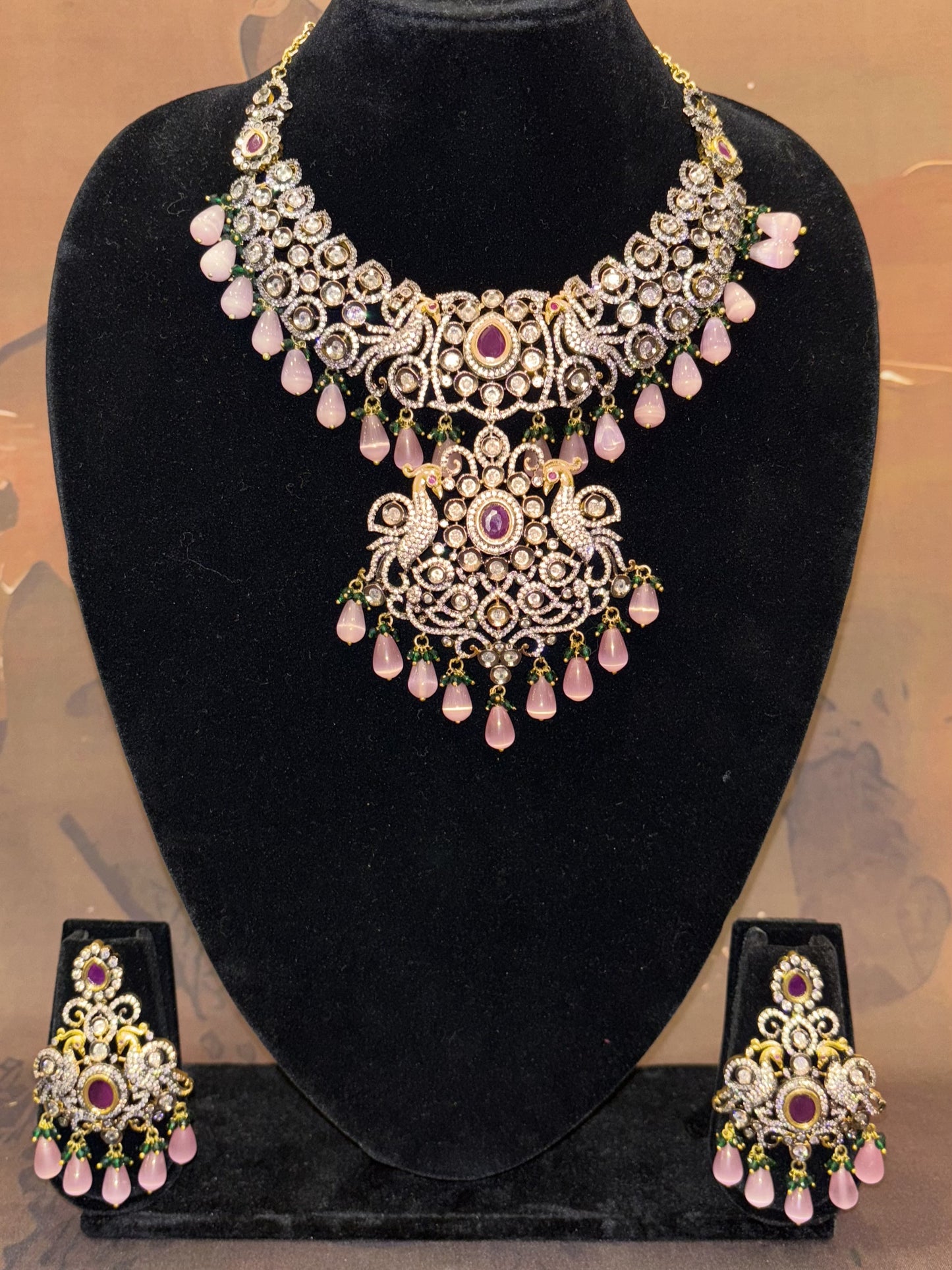 Orchid Royale – Diamond Look Necklace with Pink Drops