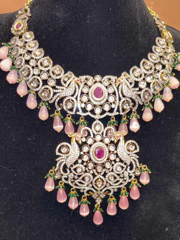 Orchid Royale – Diamond Look Necklace with Pink Drops