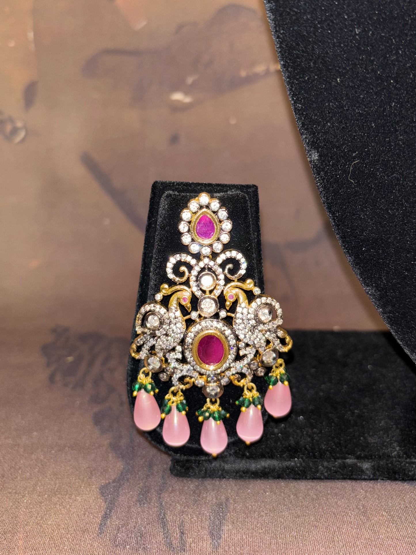 Orchid Royale – Diamond Look Necklace with Pink Drops