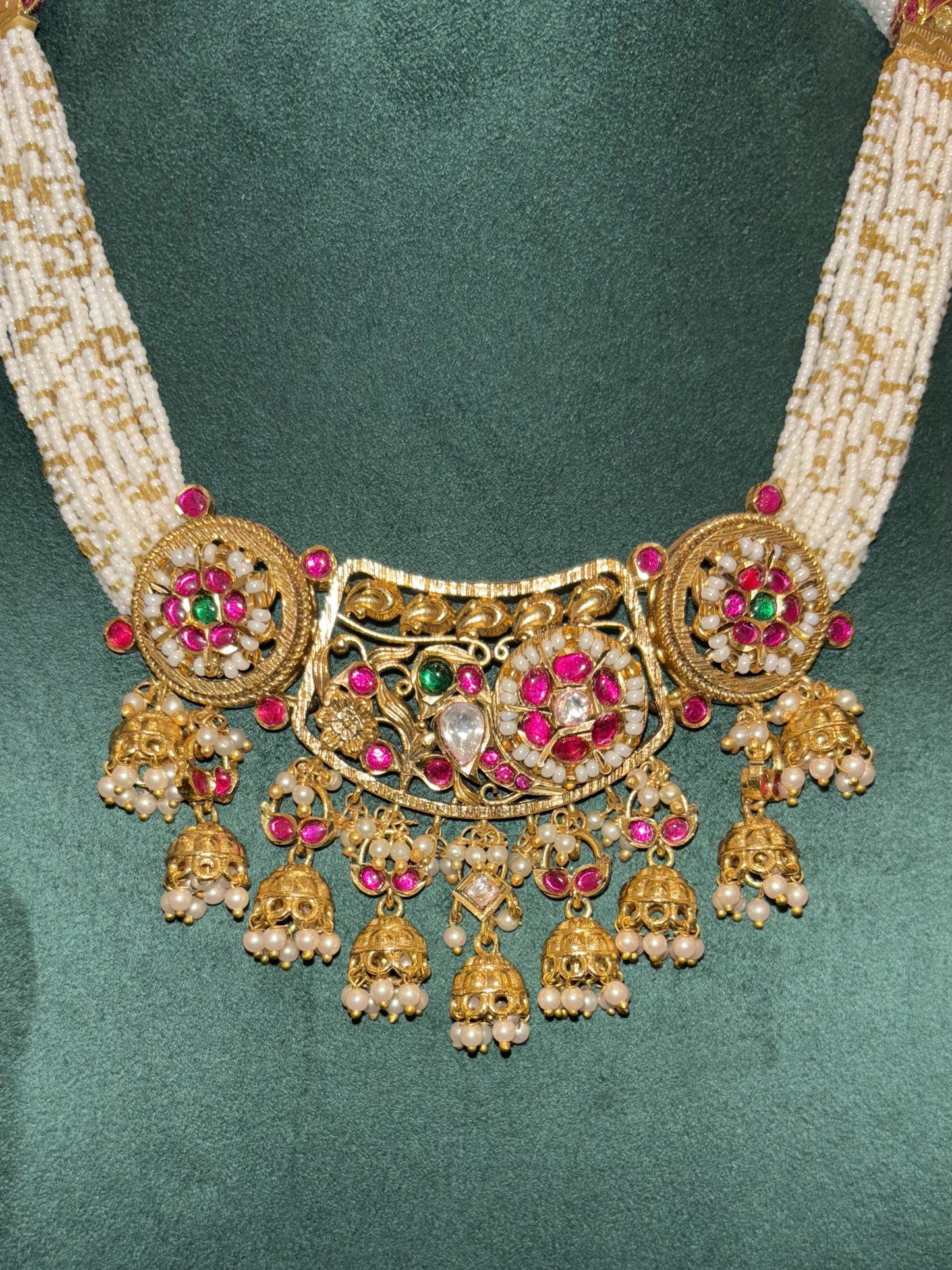 Antique Ruby Temple Necklace with Pearl Strings