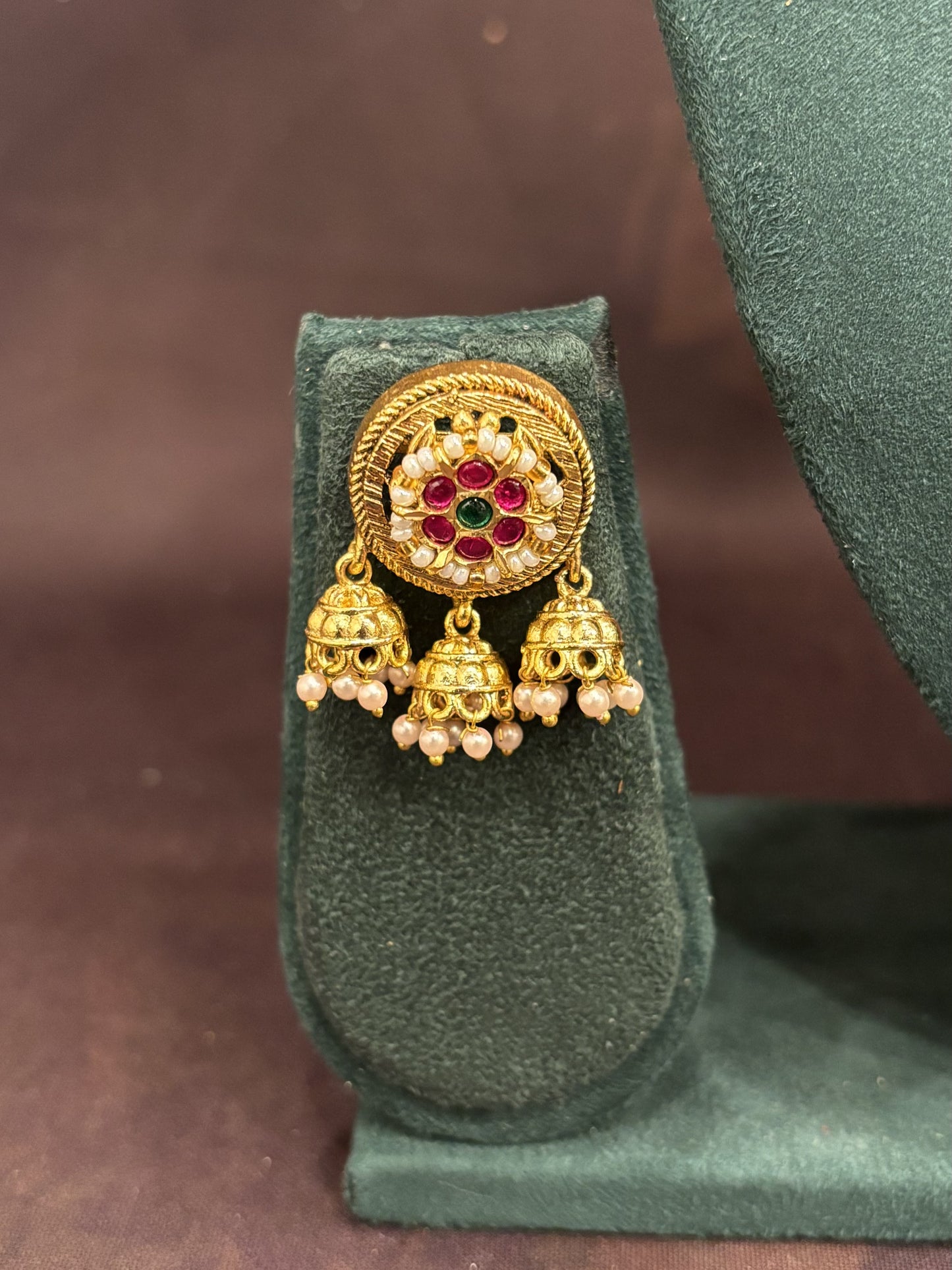 Antique Ruby Temple Necklace with Pearl Strings