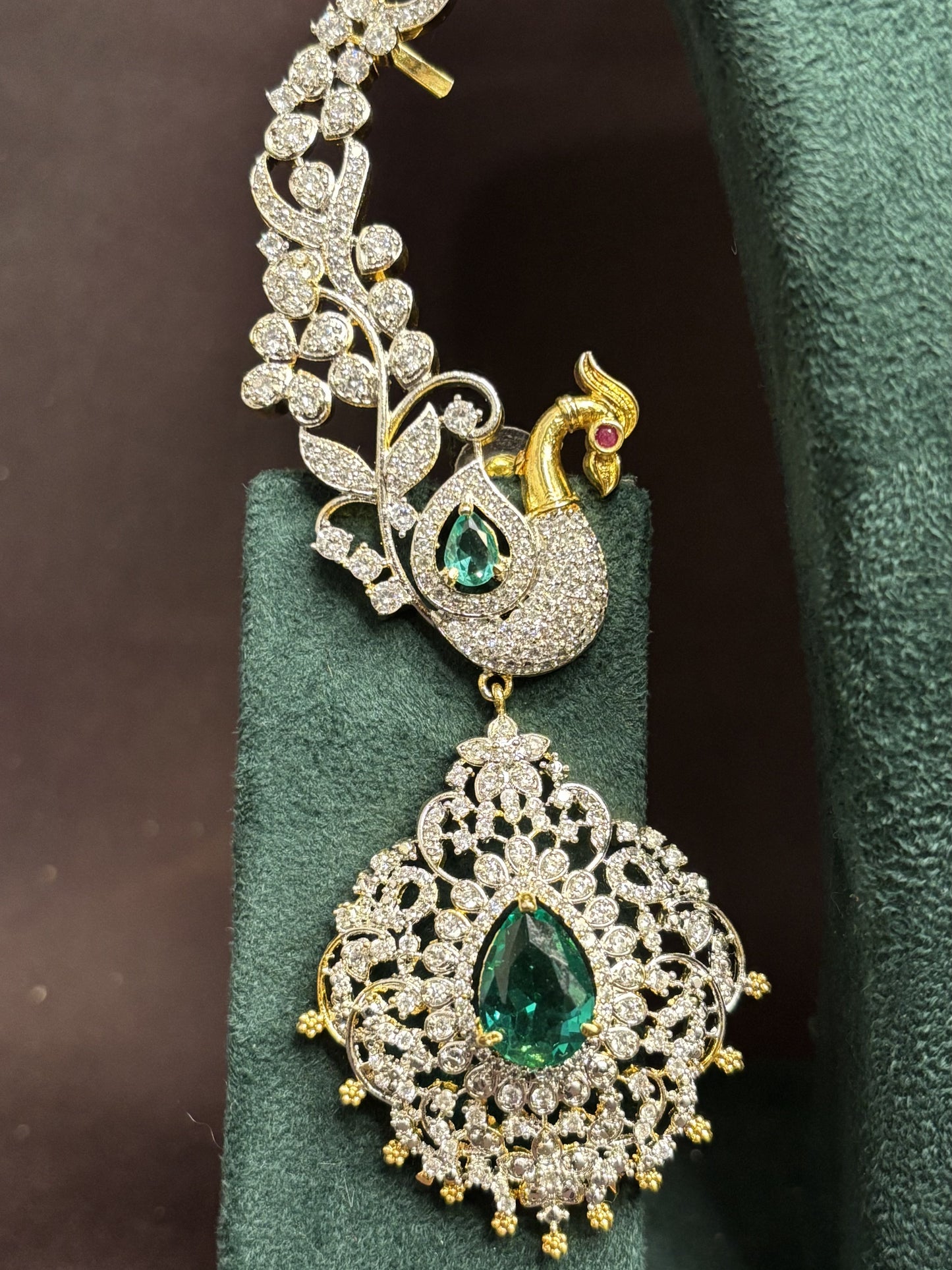 Royal Peacock Charm Emerald Necklace Set: Rent in Jubilee Hills!