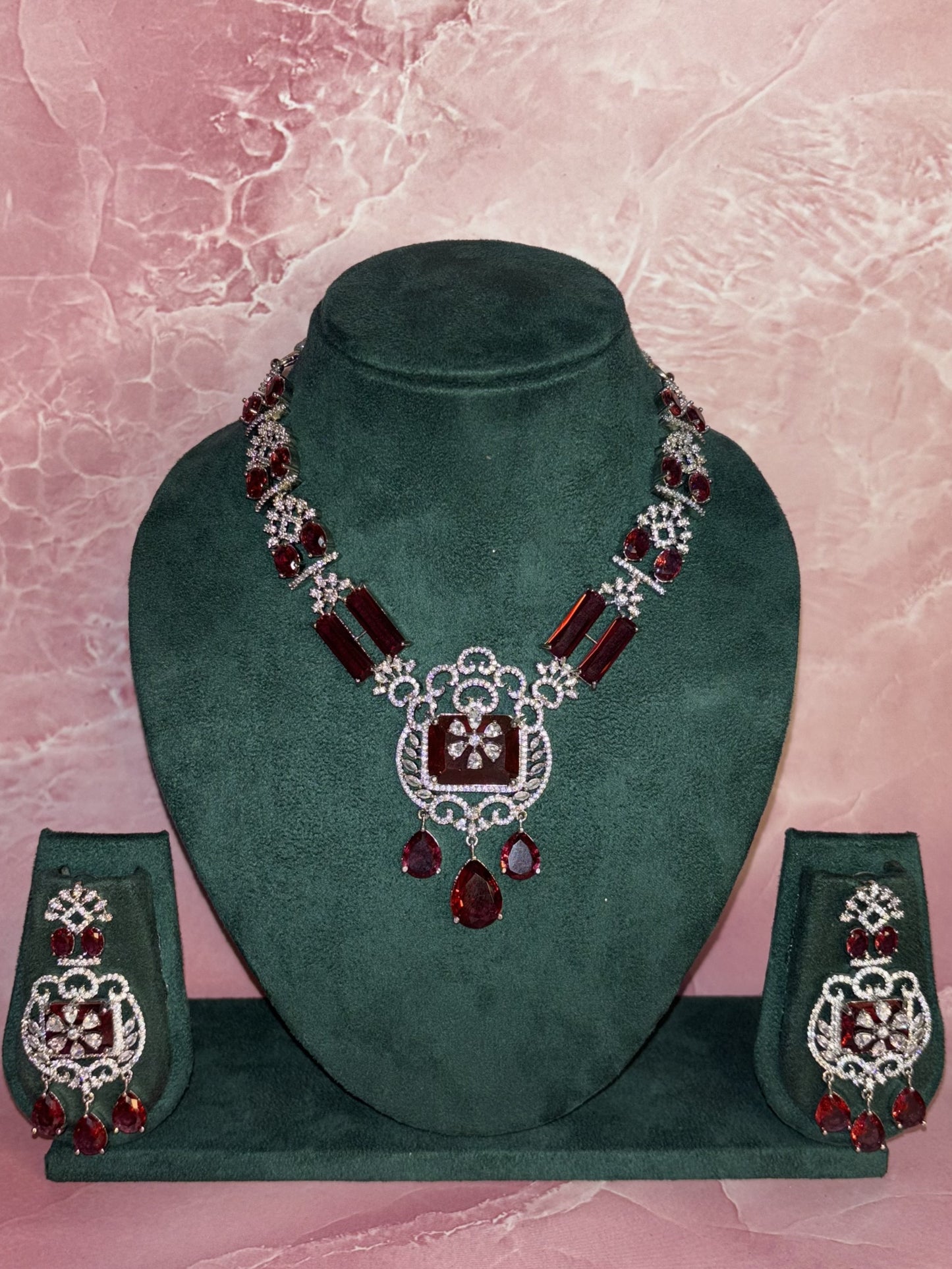 Crimson Grace – Ruby Red Necklace Set for Rent
