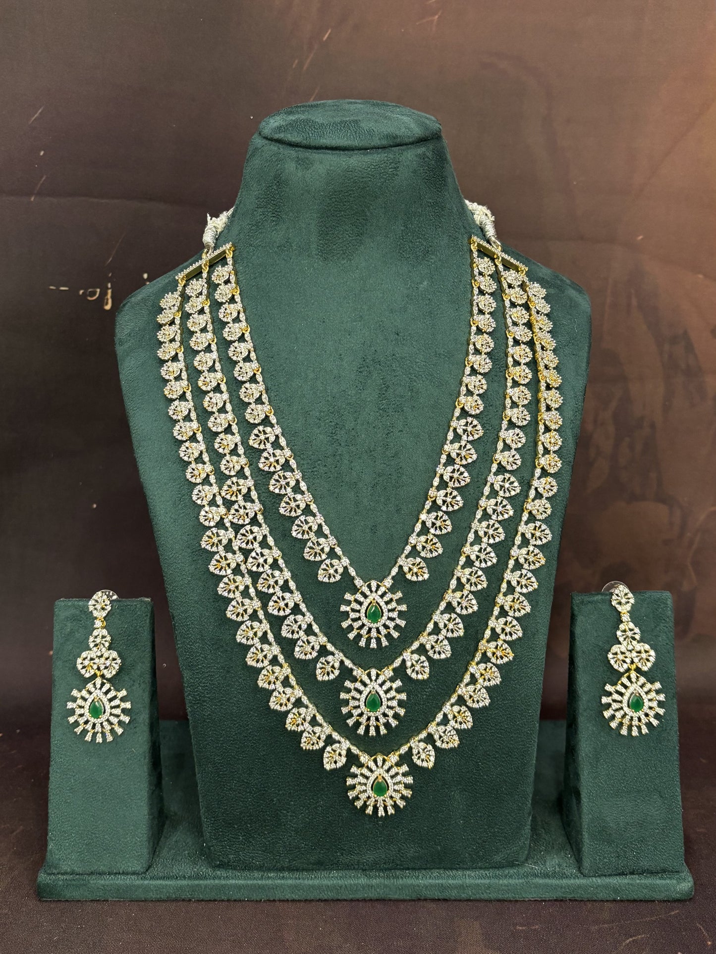 Layered Emerald CZ Bridal Necklace Set