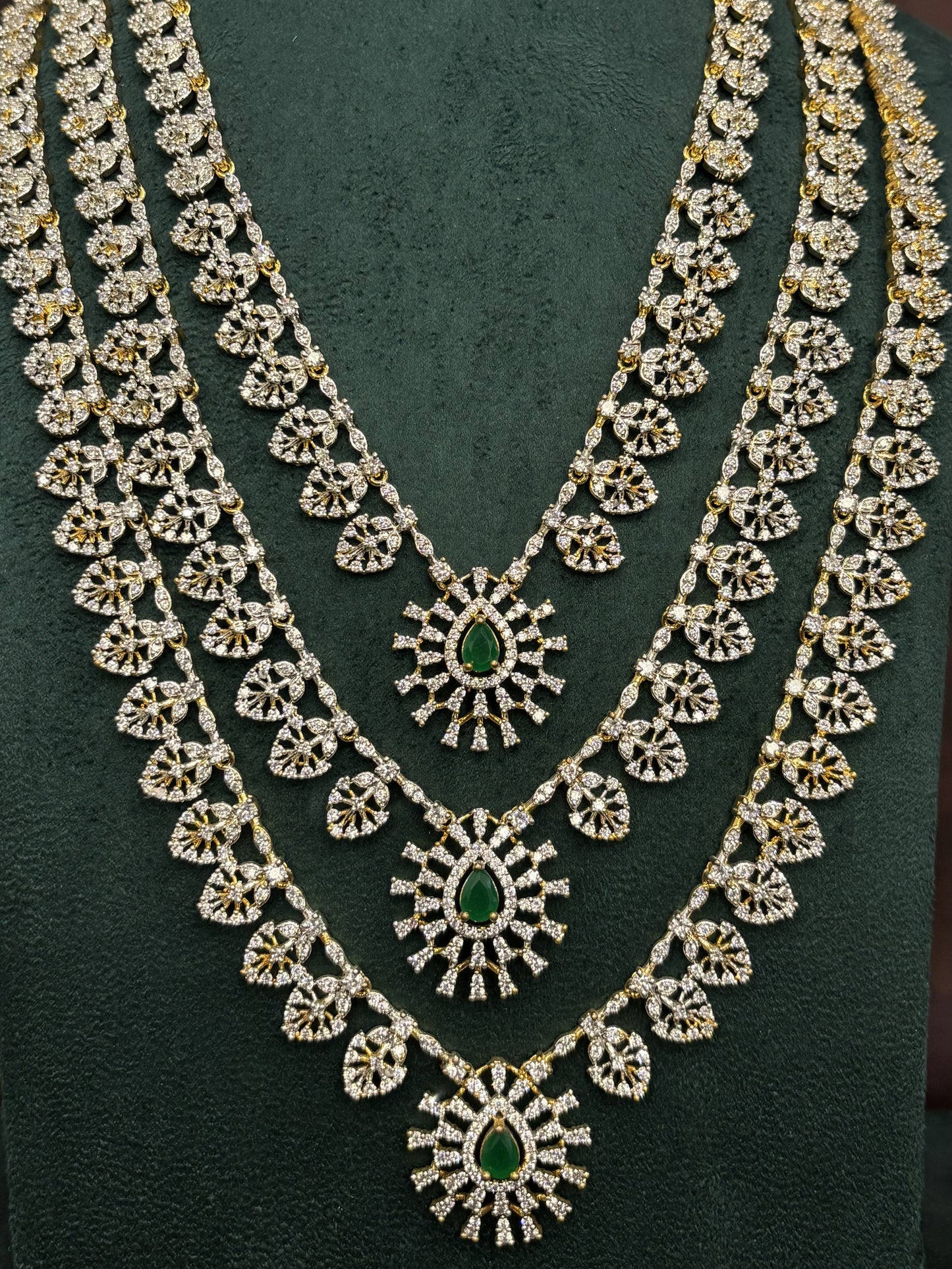 Layered Emerald CZ Bridal Necklace Set