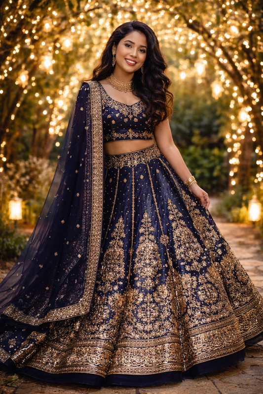 “Wedding reception outfit lehenga with shimmer for women India 2026”