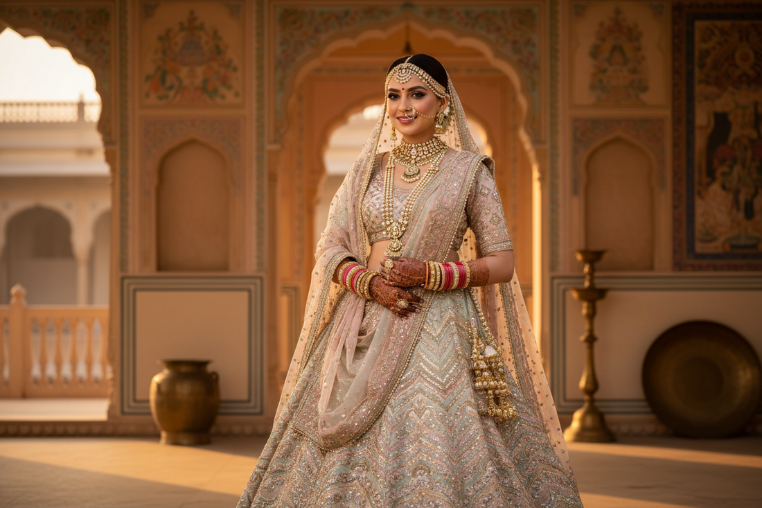 Indian bride styling her bridal lehenga in multiple ways — traditional bridal look and festive party outfit reuse ideas