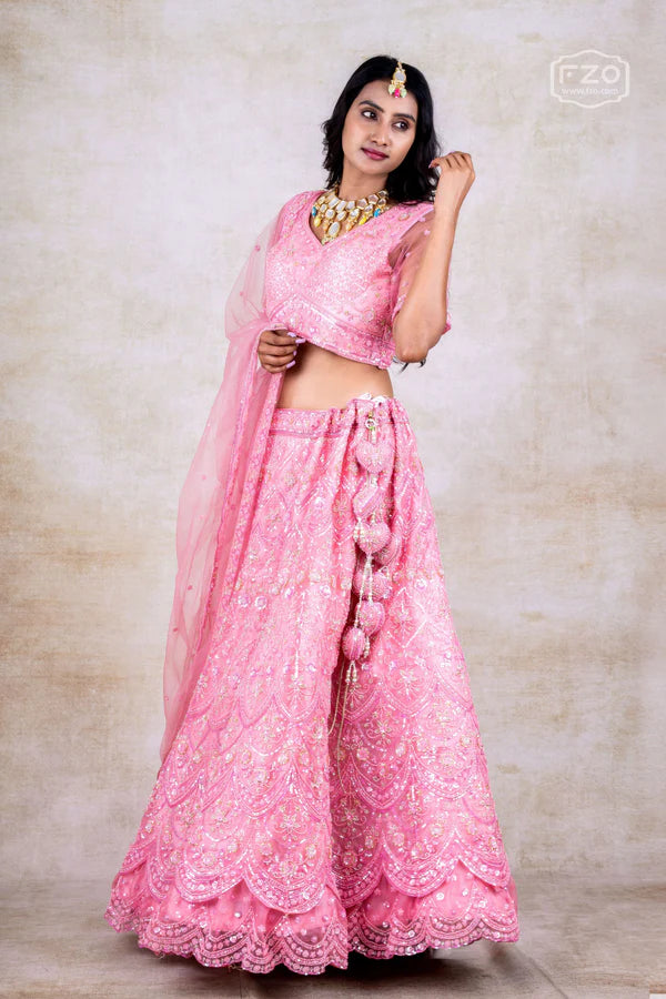 Blush Royal – Pink Heavy Embroidered Bridal Lehenga for Weddings & Receptions