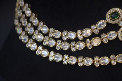 Elegant Polki & American Diamond Necklace Set – Emerald Green Charm