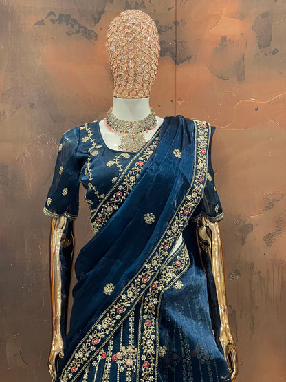 Midnight Bloom – Navy Blue Embroidered Lehenga Set