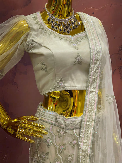 Pearl Mist – Soft Mint  light Green Embroidered Lehenga Set