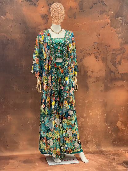 Boho Bloom – Multicolor Printed Cape Set