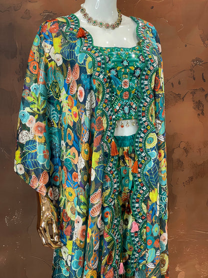 Boho Bloom – Multicolor Printed Cape Set