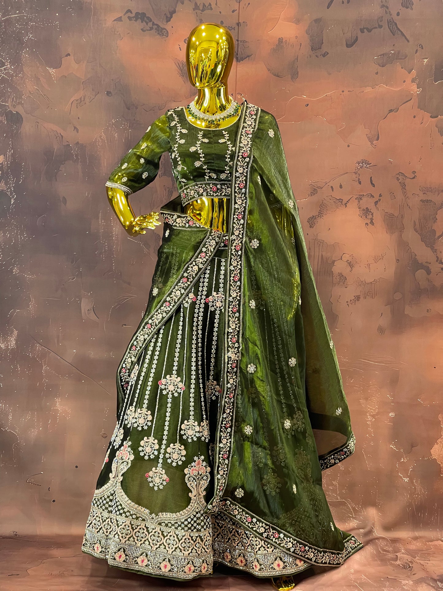 Olive Reverie – Green Embroidered Lehenga Set