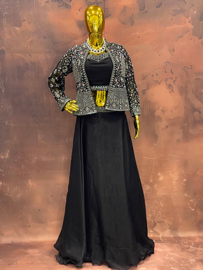 Midnight Elegance – Black Embellished Lehenga Set