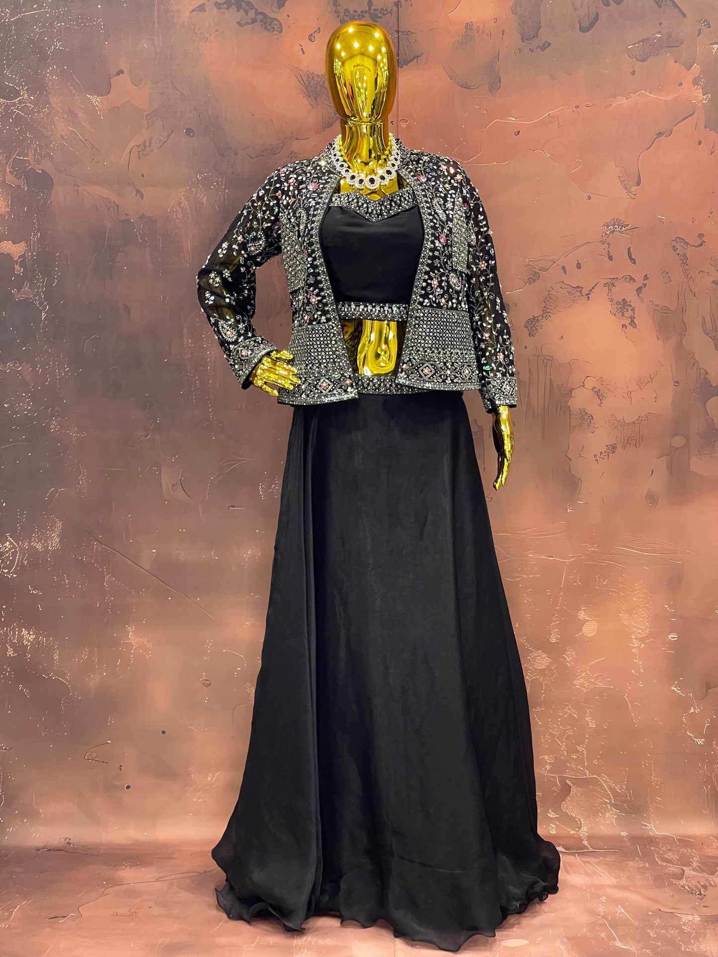 Midnight Elegance – Black Embellished Lehenga Set