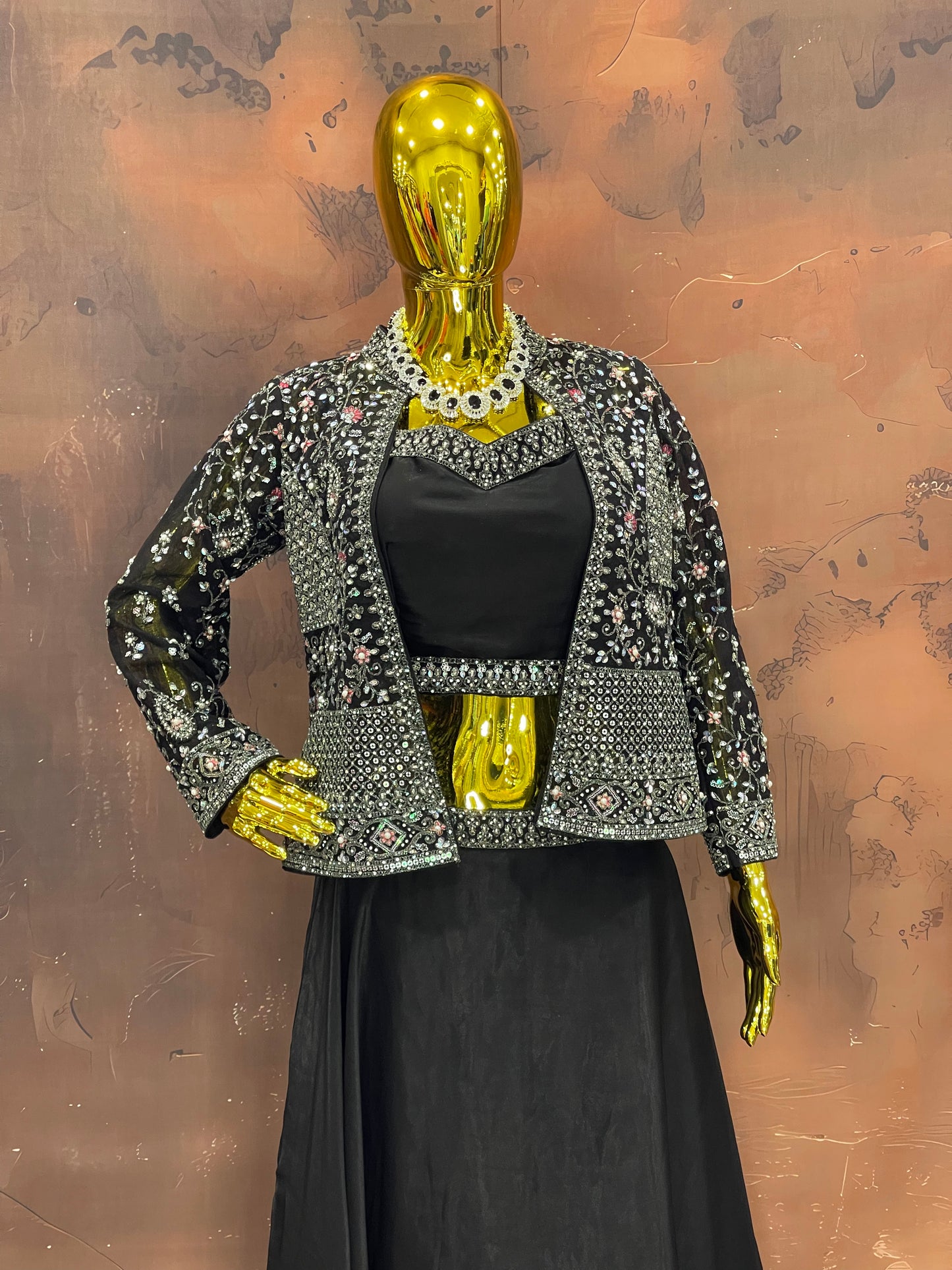 Midnight Elegance – Black Embellished Lehenga Set