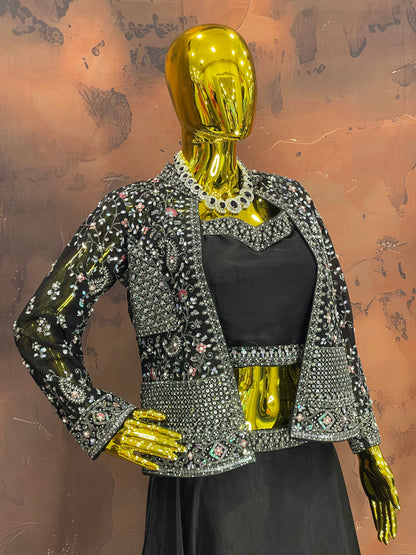 Midnight Elegance – Black Embellished Lehenga Set