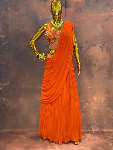 Tangerine Glint – orange  Embroidered Lehenga Set