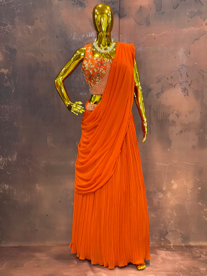 Tangerine Glint – orange  Embroidered Lehenga Set