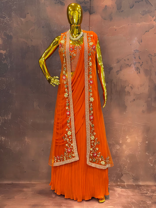 Tangerine Glint – orange  Embroidered Lehenga Set