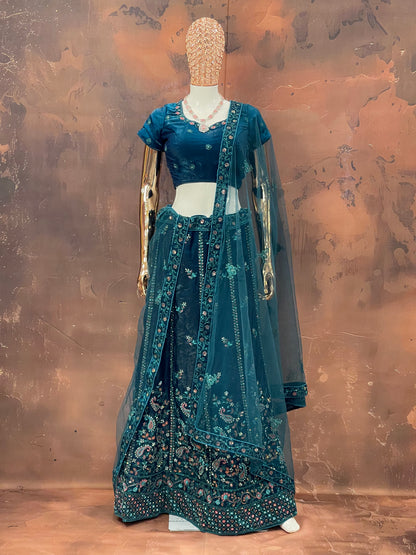 Teal Twilight – Embroidered Lehenga Set