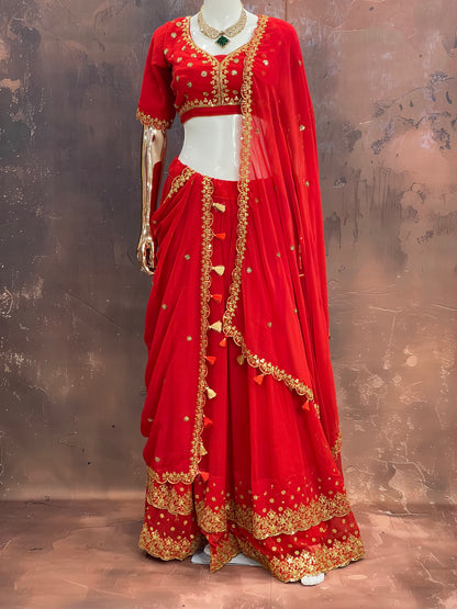 Scarlet Bloom – Red Embroidered Lehenga Set