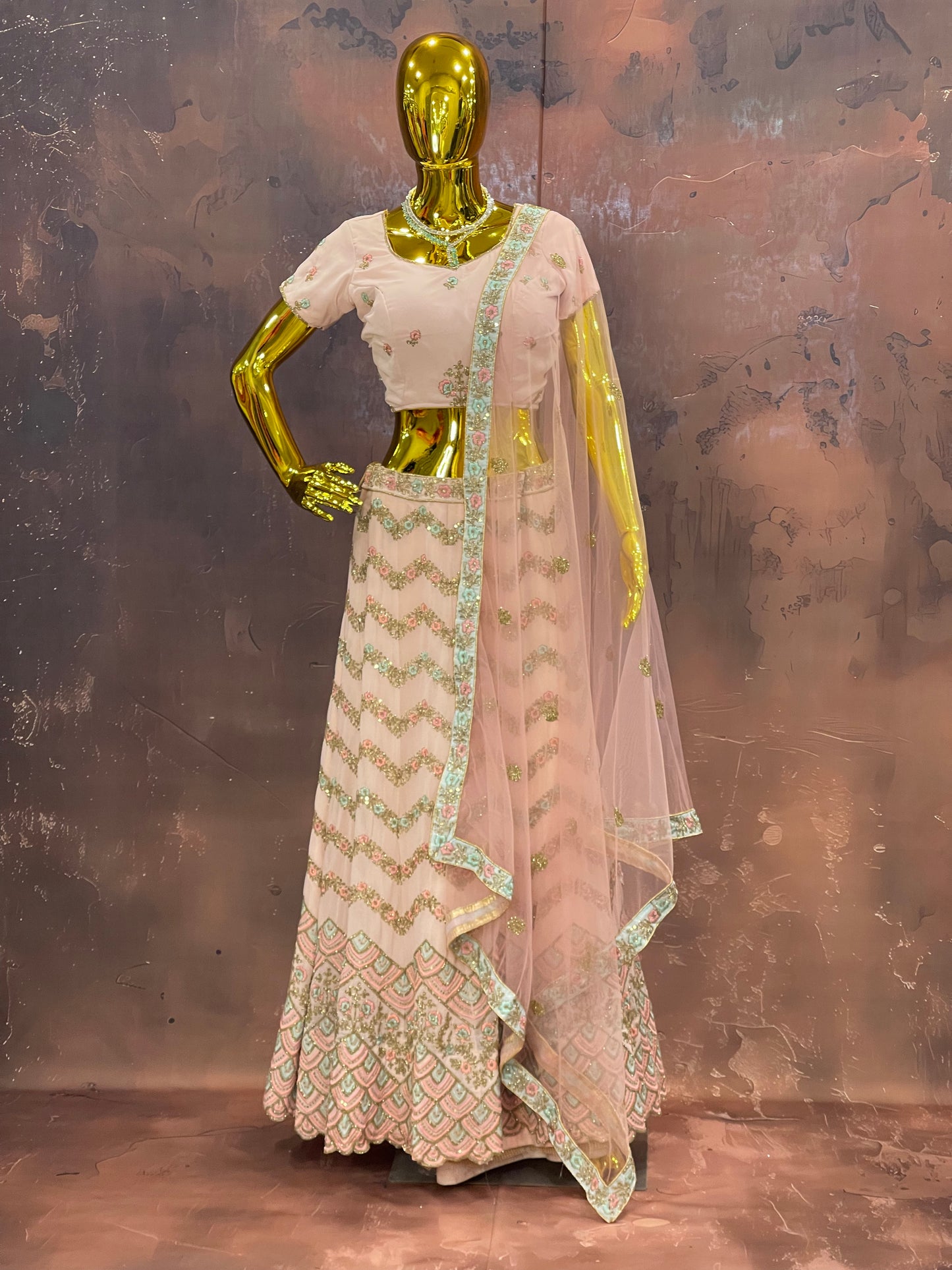 Blush Cascade – Pastel Embroidered Lehenga Set