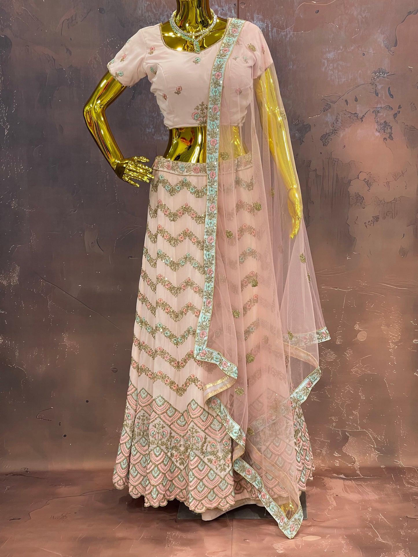 Blush Cascade – Pastel Embroidered Lehenga Set