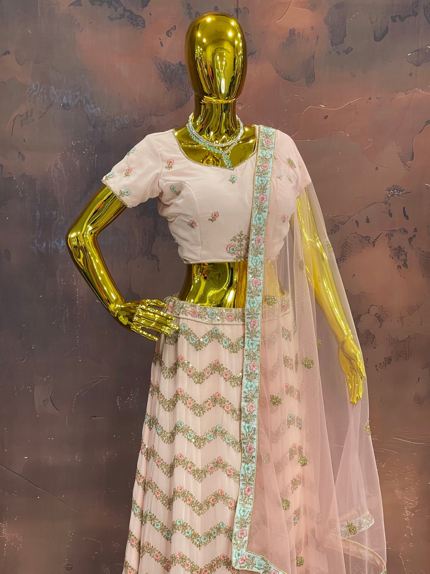 Blush Cascade – Pastel Embroidered Lehenga Set
