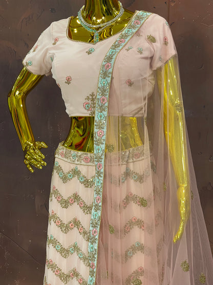 Blush Cascade – Pastel Embroidered Lehenga Set