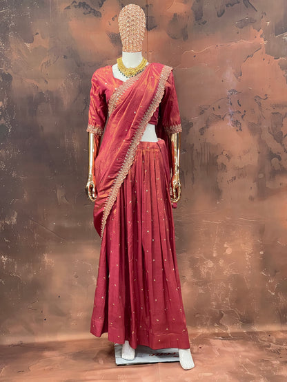 Rust Glow – kanchi Pattu Lehenga Set
