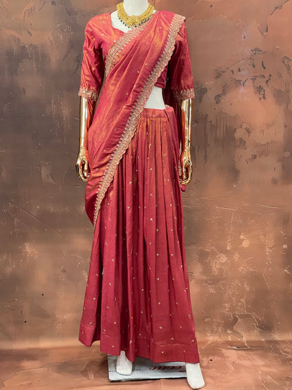 Rust Glow – kanchi Pattu Lehenga Set