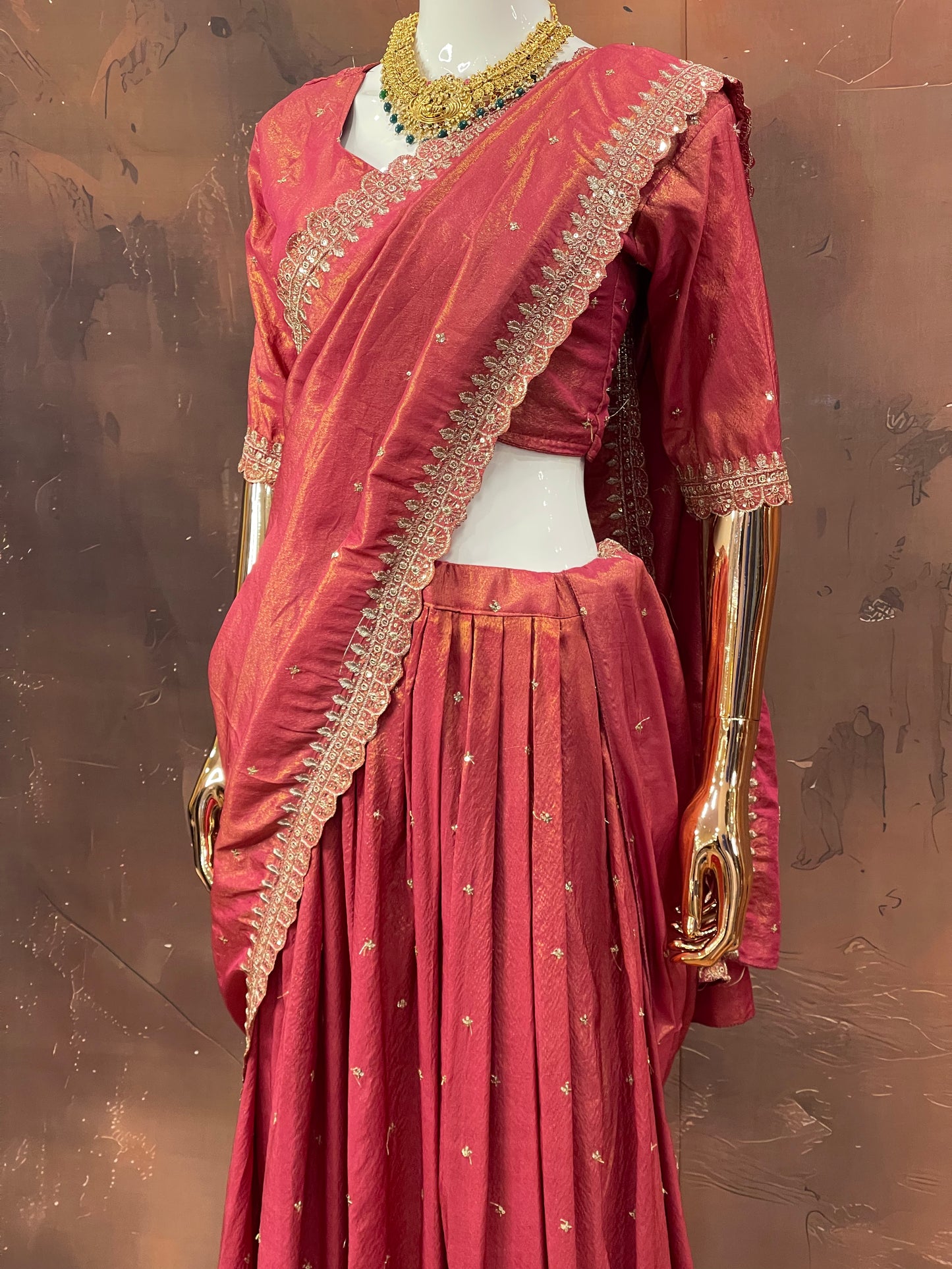 Rust Glow – kanchi Pattu Lehenga Set