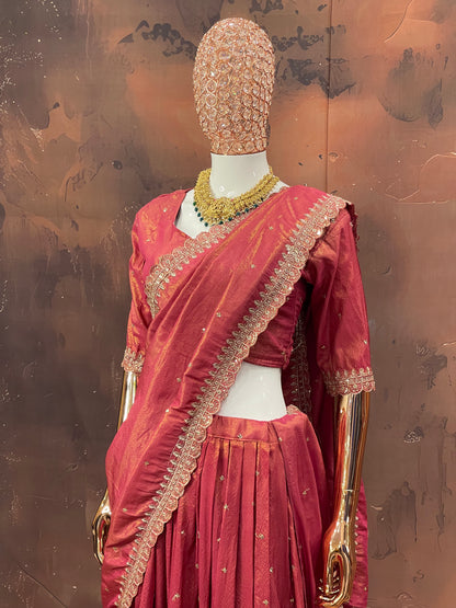 Rust Glow – kanchi Pattu Lehenga Set