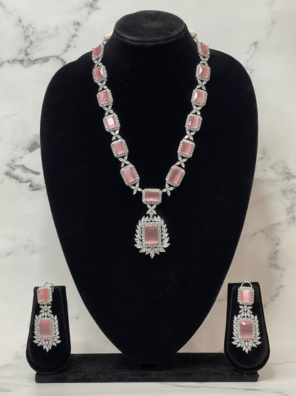Rosé Royale – Rectangle Pink Stone Necklace Set