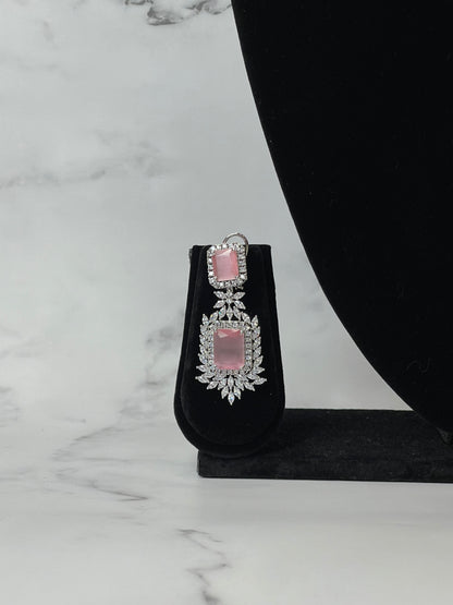 Rosé Royale – Rectangle Pink Stone Necklace Set